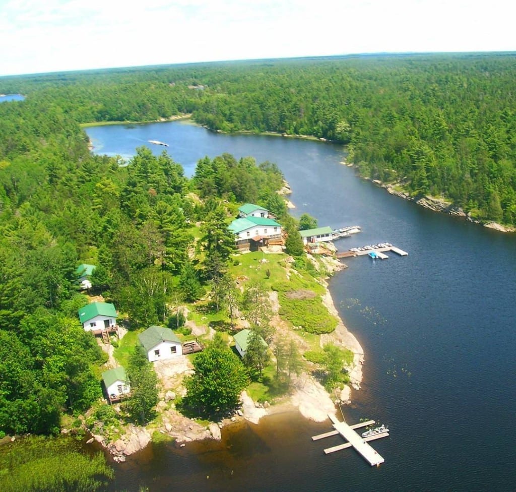 Birds Eye View of Bear's Den Lodge on the French River Provincial Park, Northeastern Ontario Canada