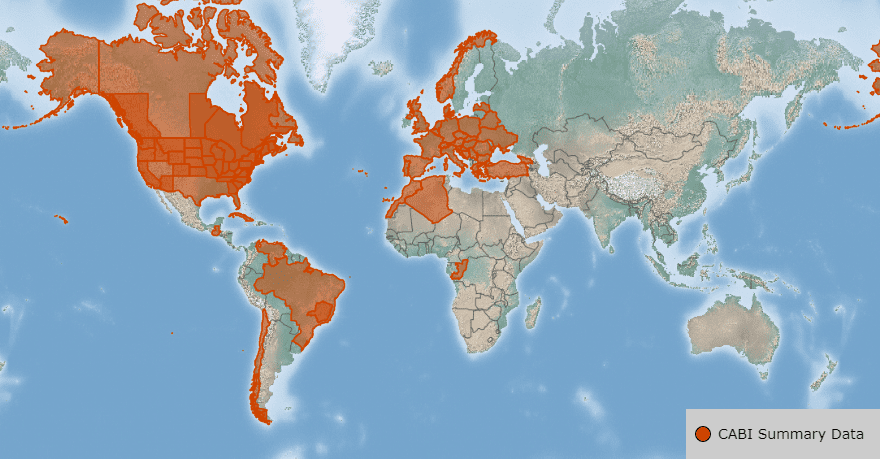 CABI Distribution Map of all known and reported Pumpkinseed Sunfish locations World Wide