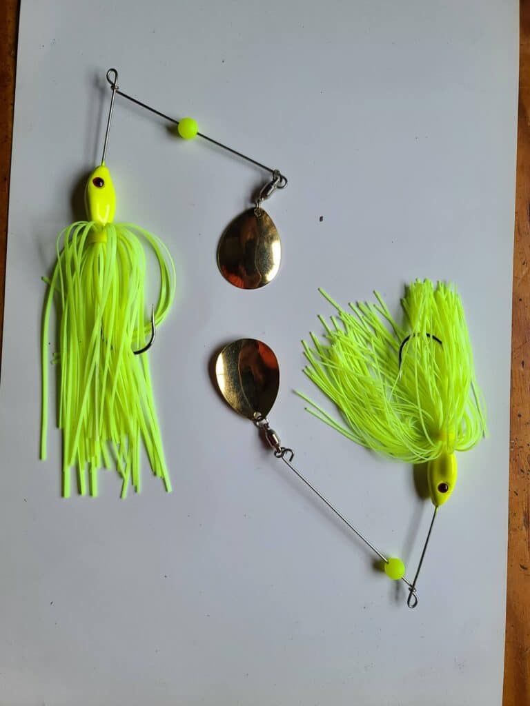 2 tandem spinnerbaits with Colorado style blades.