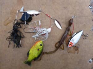 collection of lures from crankbaits to spinnerbaits and plastics